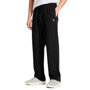 Wide Leg Pants for Men Heavyweight Track Pants Loose Fit Casual Trousers for Gym Training Running, Black- XL