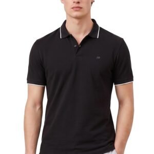 Men's Snug Fit Solid Polo T-Shirt with Coloured Collar Tipping| Cotton Rich| Premium Pique Weave Black, Medium
