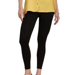Ankle Leggings for Women | Super Stretchable Cotton Elastane Legging | Wide Waistband | Daily Casual & Kurti Wear Carbon Black