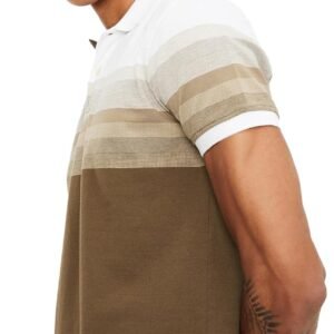 Men Cotton Slim Fit Striped Polo T-Shirt (SU24SPSENS64BEIGE)