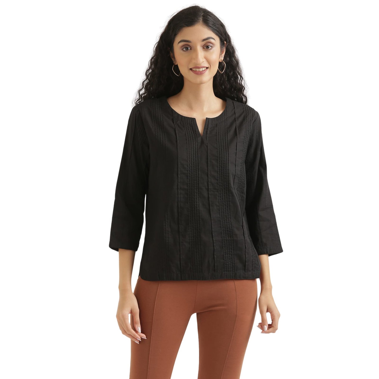 Everyday Cotton Top for Women | Regular Solid Color | Casual/Office Wear (4XL, Black)