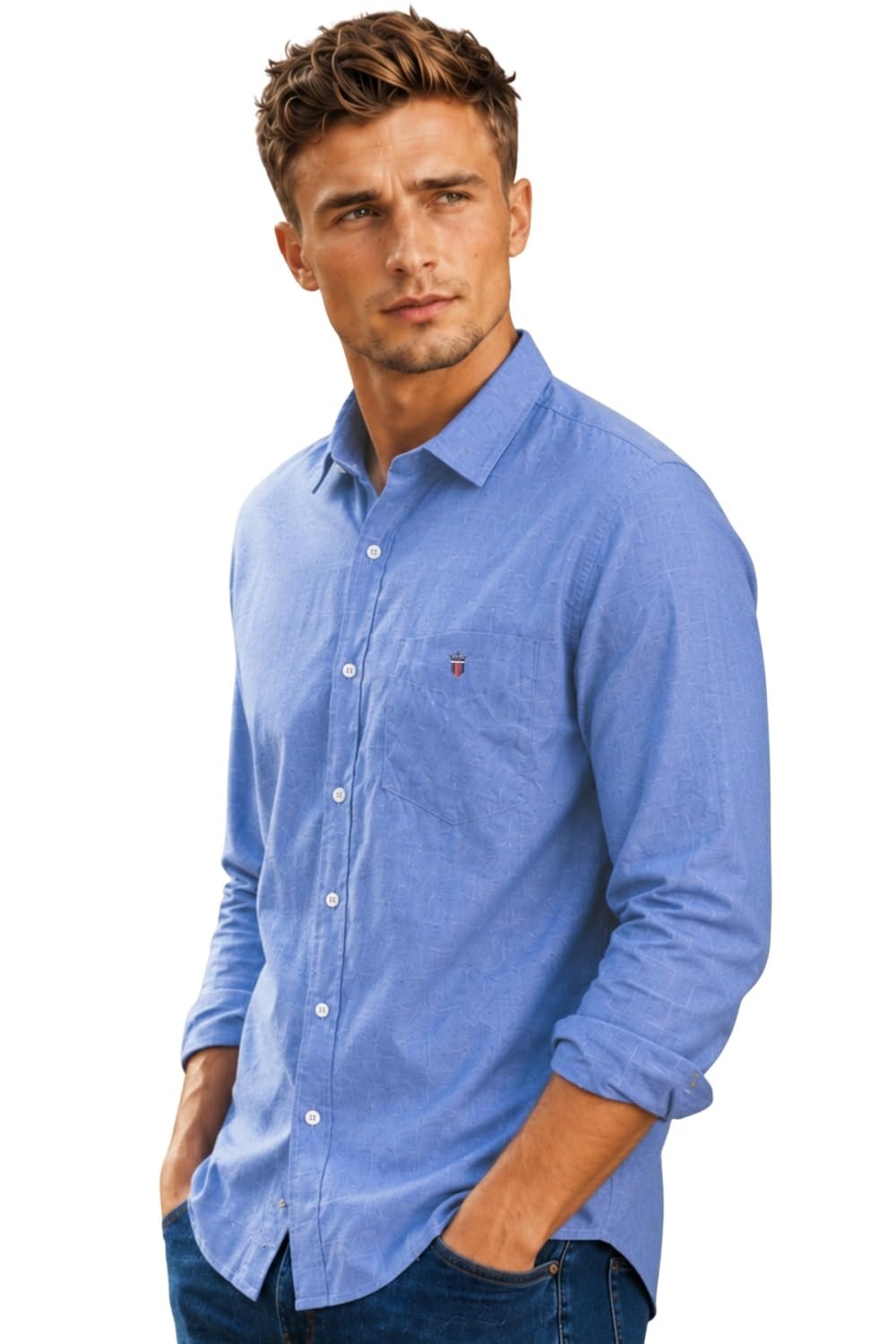 Men's Cotton Slim Fit Shirt (LYSFCSLBV39256_Blue 40)