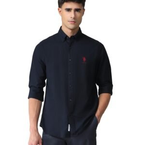 Solid Slim Fit Shirts for Men - 100% Cotton, Full Sleeve Mens Casual Shirts -M, Navy