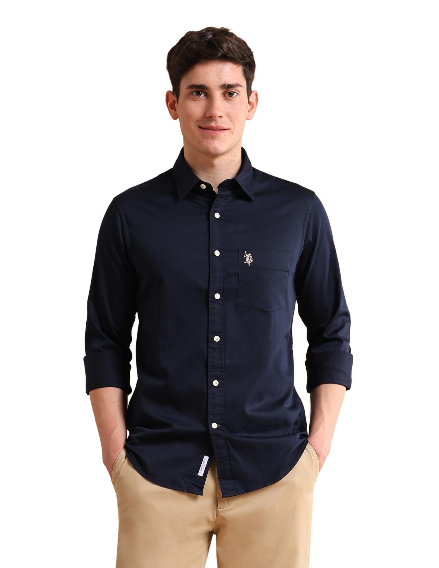 Regular Fit Shirts for Men - 100% Cotton, Full Sleeve Mens Casual Shirts -M, Navy