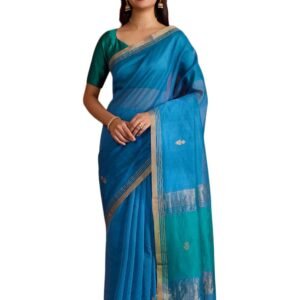 Women Dark Blue Pure Silk Cotton Chanderi Woven Saree with Unstitched Blouse Piece (SAPH03AA7685-Dark Blue)