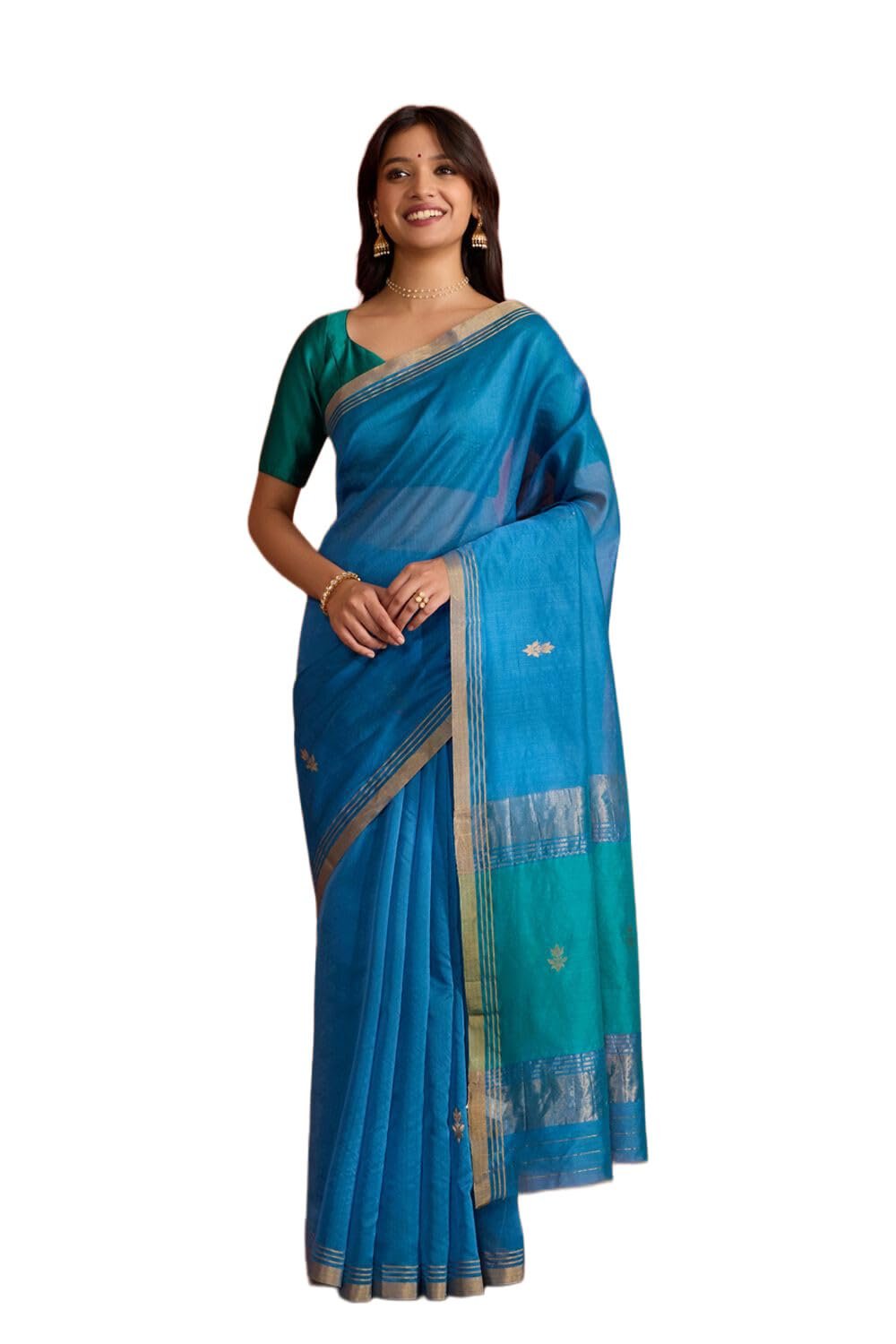 Women Dark Blue Pure Silk Cotton Chanderi Woven Saree with Unstitched Blouse Piece (SAPH03AA7685-Dark Blue)