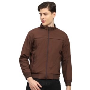 Mens Regular Fit Solid Collar Neck Zipper Reversible Full Sleeves Winter Jacket| Warm Coat for Men | Stylish Zipper Jacket Coffee Brown M