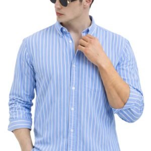 Men's Casual Printed Striped Stylish Latest Formal Shirt for Men (in, Alpha, Lightblue)