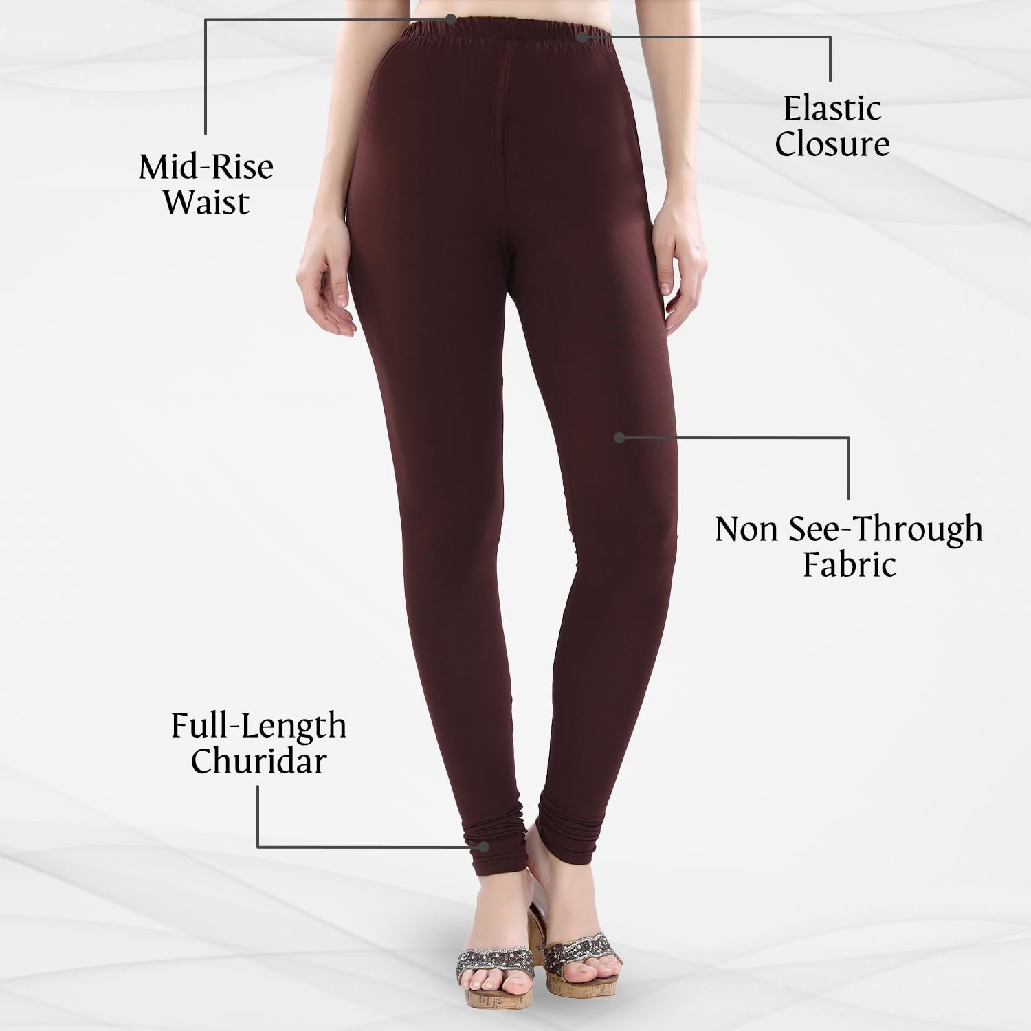 Women's Ultra Soft Cotton 4 Way Stretchable Churidar Solid Regular and Plus 20 Colours Leggings s and Girls -Size :-3XL, Colour - Brown, High Rise - Image 3