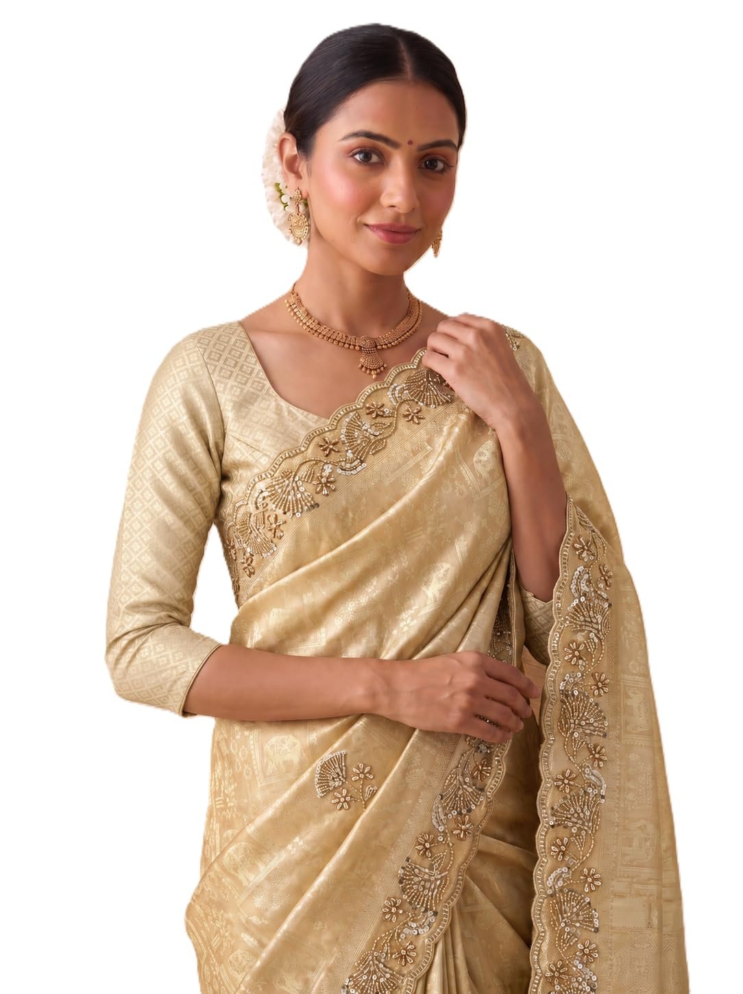 Women's Festive Banarasi Silk Embroidery Saree with Unstitched Banarasi Silk Blouse(6452_2)
