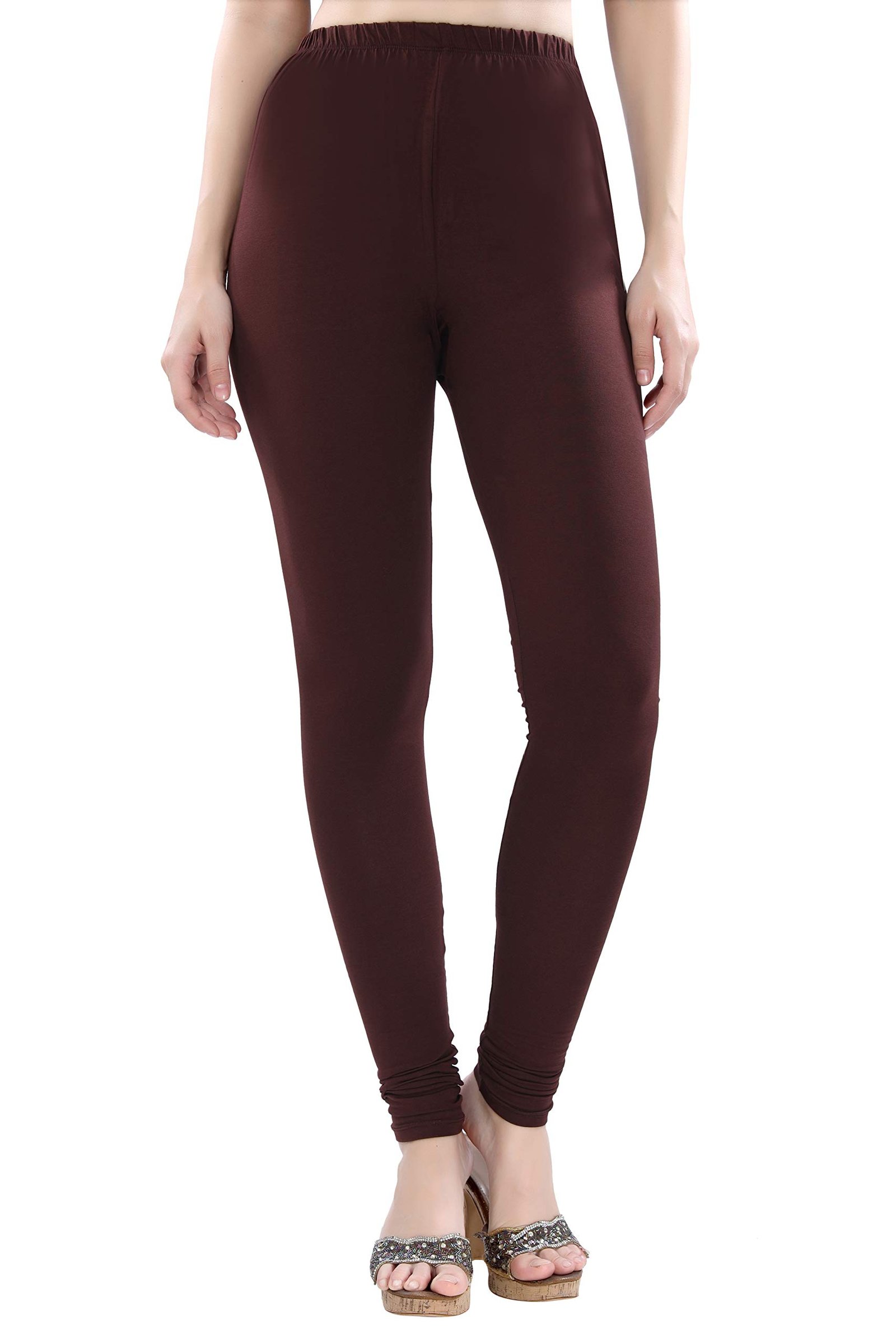 Women's Ultra Soft Cotton 4 Way Stretchable Churidar Solid Regular and Plus 20 Colours Leggings s and Girls -Size :-3XL, Colour - Brown, High Rise