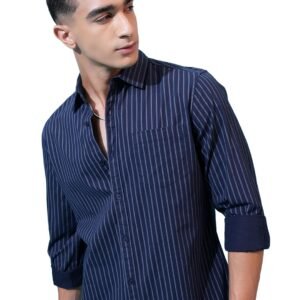Men’s Slim Fit Striped Shirt | Full Sleeves | Everyday Wear Stylish Shirt for Men Navy/Grey