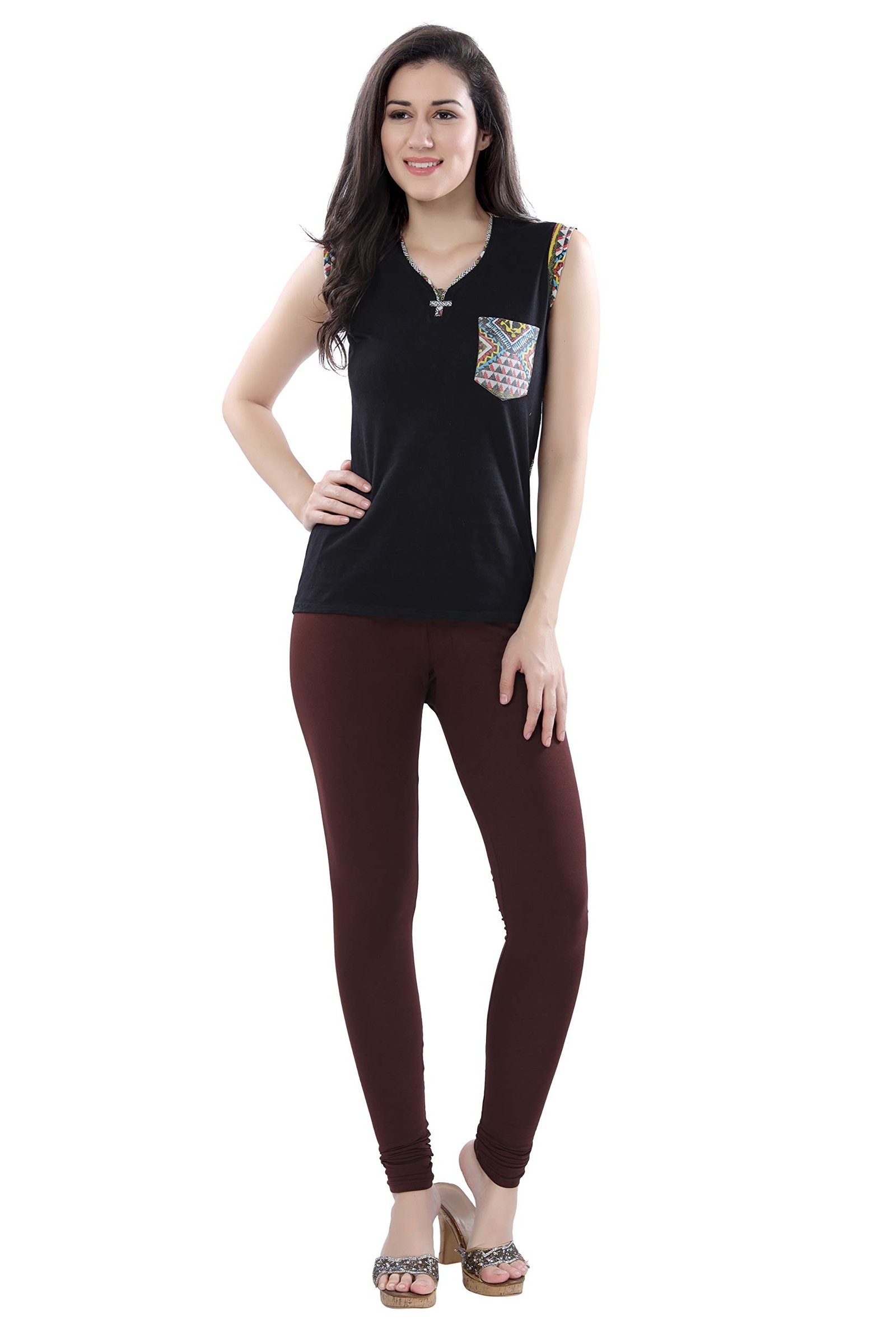 Women's Ultra Soft Cotton 4 Way Stretchable Churidar Solid Regular and Plus 20 Colours Leggings s and Girls -Size :-3XL, Colour - Brown, High Rise - Image 6