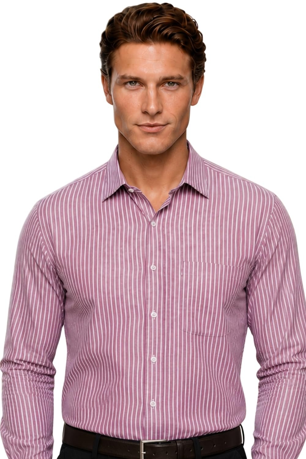 Men's Cotton Striped Slim Fit Shirt (LPSFMSLPA12763_Pink, 42