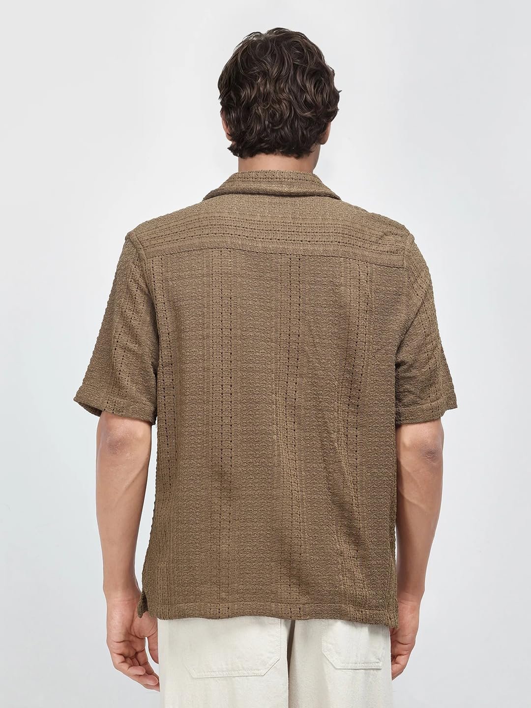 Men's Regular Fit Short Sleeve Jacquard Shirt Brown - Image 4
