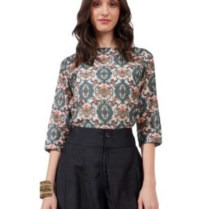 Women Casual Top | Boat Neck Three-Quarter Sleeves Floral Print Hip Length | Lightweight Smooth Fabric, Work & Vacation Outings | Multi