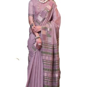 Women's Kanjivaram Soft Cotton Linen Silk Saree With Blouse Piece (Lavender)
