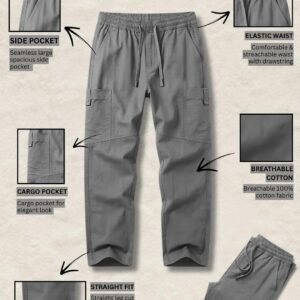 Men’s Cotton Cargo Pants|Casual Trousers for Men|Comfortable Lower for Men|Pants for Man with 6 Pockets & Drawstring Elastic Waistband|Outdoor Trousers (1685_Gry) Grey