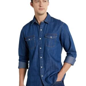 Men's Casual Cotton Denim Shirt (Regular Fit) (Mid Indigo)
