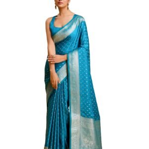 Women's Pure Kanjivaram Style Satin Silk Saree With Blouse Piece for Wedding (9103)