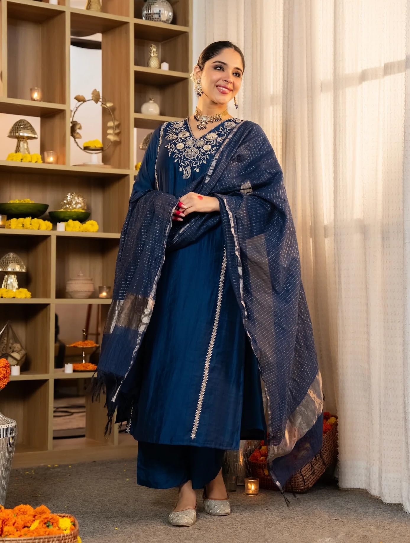 Women Embroidery Solid Straight Kurta and Pant Set with Dupatta - Image 4