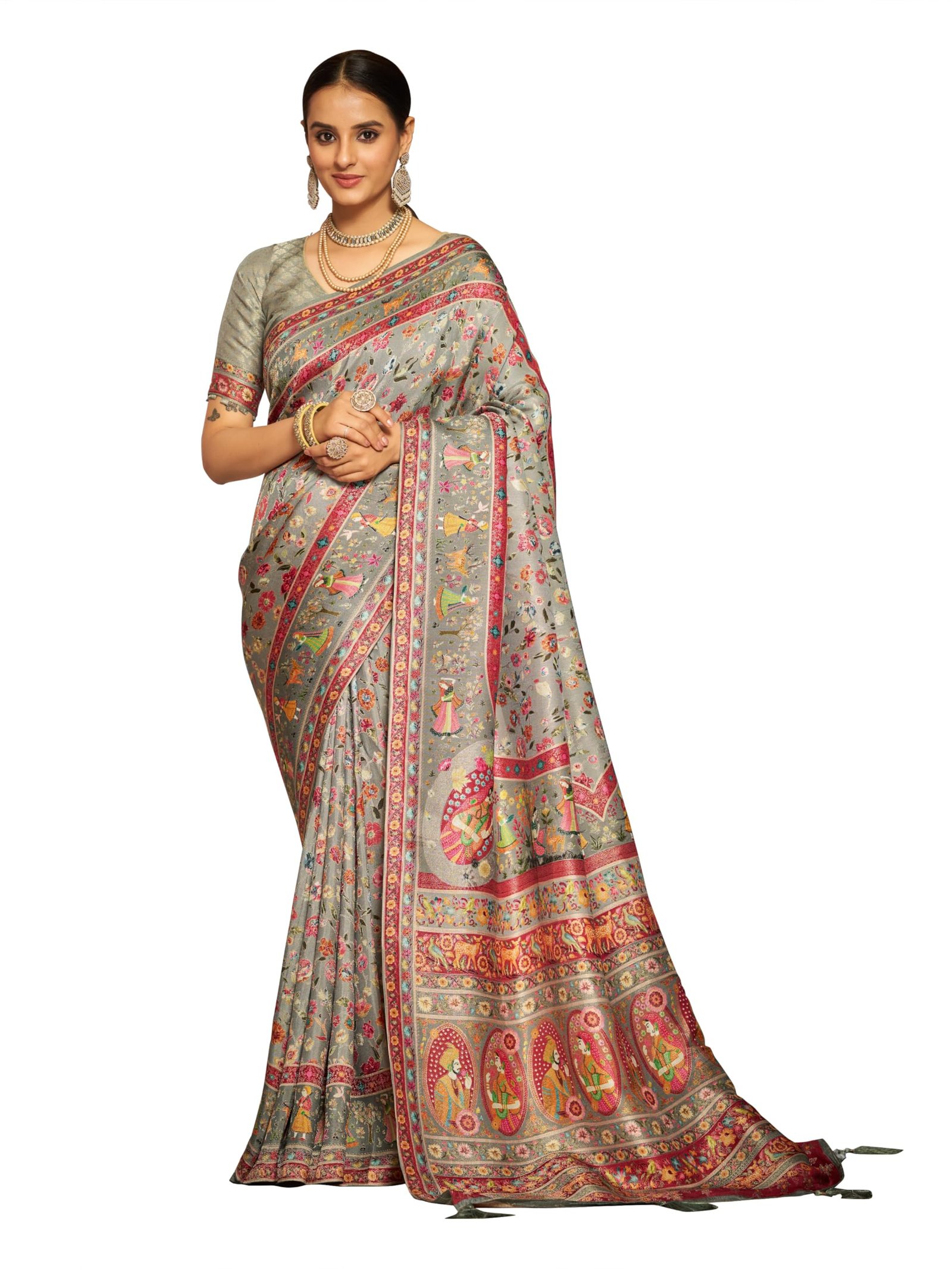 Womens Kanjivaram Banarasi Silk Saree Kanchipuram Patola saree (GREY)